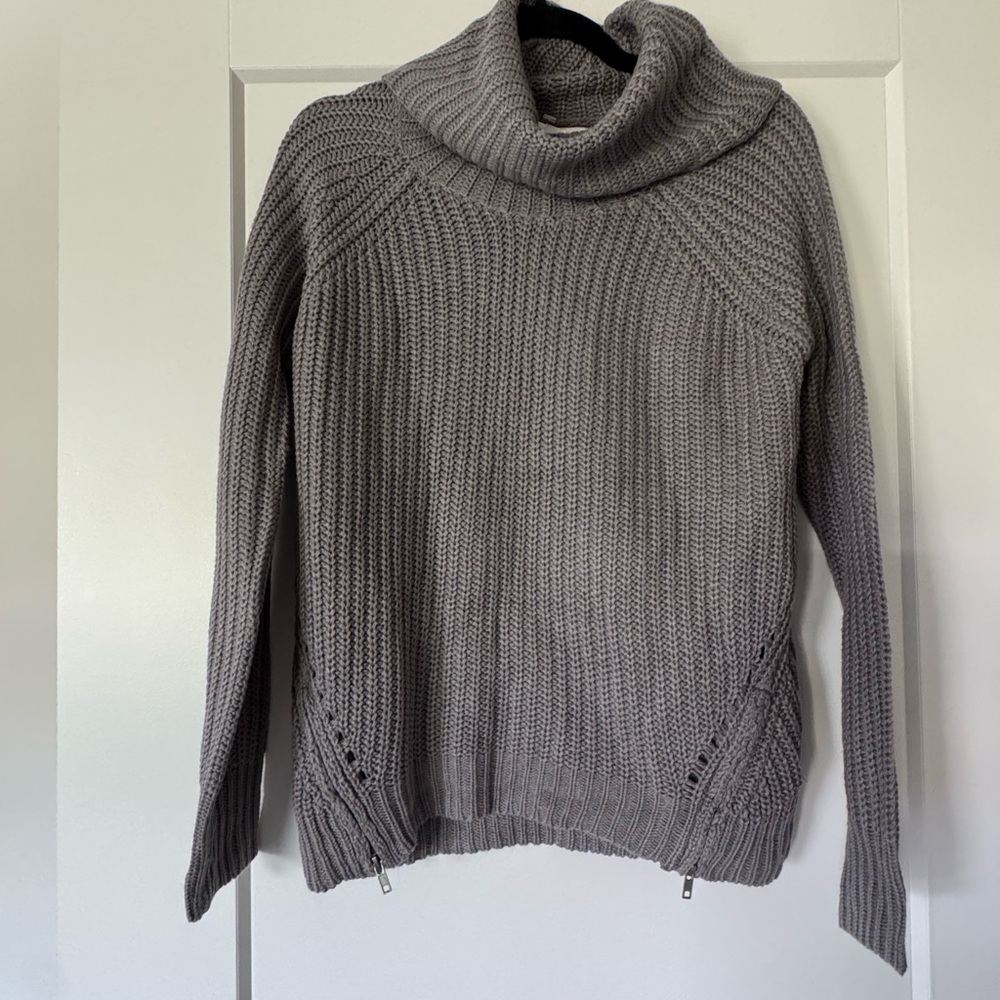 NWT Pink Rose Taupe Cowl Neck Sweater Front Zip Details Size S